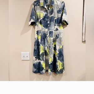 J. McLaughlin Navy and Lime Abstract Midi Dress